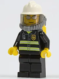 LEGO Fire - Reflective Stripes, Black Legs, White Fire Helmet, Silver Sunglasses, Breathing Neck Gear with Air Tanks minifigure