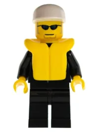 LEGO Police - City Suit with Blue Tie and Badge, Black Legs, Sunglasses, White Cap, Life Jacket minifigure