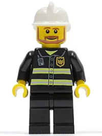 LEGO Fire - Reflective Stripes, Black Legs, White Fire Helmet, Brown Beard Angular minifigure