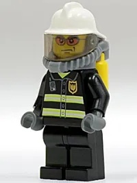 LEGO Fire - Reflective Stripes, Black Legs, White Fire Helmet, Breathing Neck Gear with Air Tanks, Orange Glasses minifigure