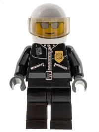 LEGO Police - City Leather Jacket with Gold Badge, White Helmet, Trans-Black Visor, Silver Sunglasses minifigure