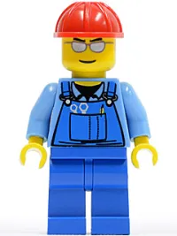 LEGO Overalls with Tools in Pocket Blue, Red Construction Helmet, Silver Sunglasses minifigure