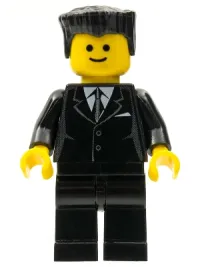 LEGO Suit Black, Black Flat Top Hair, Standard Grin minifigure