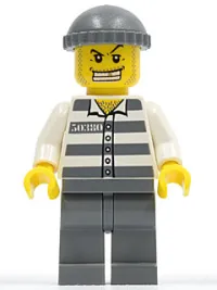 LEGO Police - Jail Prisoner 50380 Prison Stripes, Dark Bluish Gray Legs, Dark Bluish Gray Knit Cap, Gold Tooth minifigure