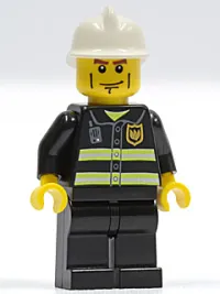 LEGO Fire - Reflective Stripes, Black Legs, White Fire Helmet, Cheek Lines, Yellow Hands minifigure
