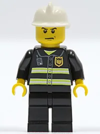 LEGO Fire - Reflective Stripes, Black Legs, White Fire Helmet, Angry Eyebrows minifigure