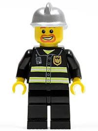 LEGO Fire - Reflective Stripes, Black Legs, Silver Fire Helmet, Beard Around Mouth minifigure