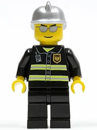 LEGO Fire - Reflective Stripes, Black Legs, Silver Fire Helmet, Silver Sunglasses minifigure