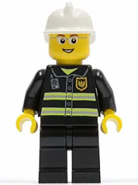 LEGO Fire - Reflective Stripes, Black Legs, White Fire Helmet, Glasses and Open Smile minifigure