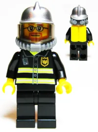 LEGO Fire - Reflective Stripes, Black Legs, Silver Fire Helmet, Beard and Glasses, Yellow Air Tanks minifigure