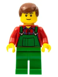 LEGO Overalls Farmer Green, Reddish Brown Male Hair, Black Eyebrows minifigure