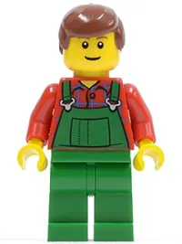 LEGO Overalls Farmer Green, Reddish Brown Male Hair, Reddish Brown Eyebrows minifigure
