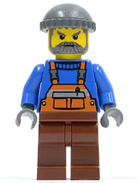 LEGO Overalls with Safety Stripe Orange, Reddish Brown Legs, Dark Bluish Gray Knit Cap minifigure