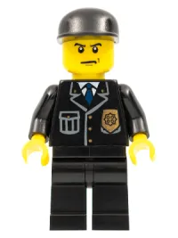 LEGO Police - City Suit with Blue Tie and Badge, Black Legs, Black Cap minifigure