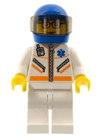 LEGO Doctor - Jacket with Zipper and EMT Star of Life - White Legs, Blue Helmet, Trans-Black Visor, Glasses and Brown Eyebrows minifigure