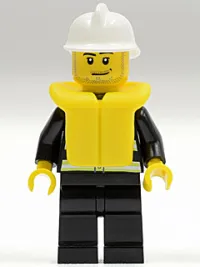 LEGO Fire - Reflective Stripes, Black Legs, White Fire Helmet, Smirk and Stubble Beard, Life Jacket minifigure