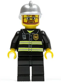 LEGO Fire - Reflective Stripes, Black Legs, Silver Fire Helmet, Beard and Glasses (Hovercraft Pilot) minifigure