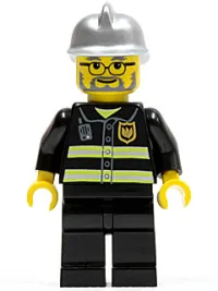 LEGO Fire - Reflective Stripes, Black Legs, Silver Fire Helmet, Glasses and Beard minifigure