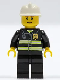 LEGO Fire - Reflective Stripes, Black Legs, White Fire Helmet, Thin Grin, Yellow Hands (Undetermined Eyebrows) minifigure