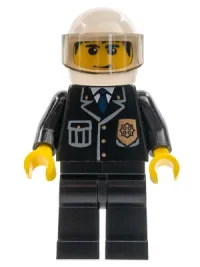 LEGO Police - City Suit with Blue Tie and Badge, Black Legs, White Helmet, Trans-Black Visor, Smile minifigure