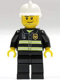 LEGO Fire - Reflective Stripes, Black Legs, White Fire Helmet, Smirk and Stubble Beard minifigure