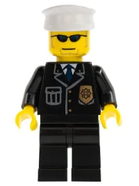 LEGO Police - City Suit with Blue Tie and Badge, Black Legs, Sunglasses, White Hat minifigure