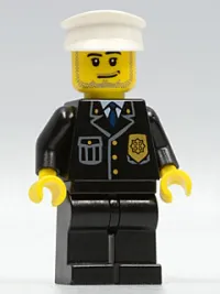 LEGO Police - City Suit with Blue Tie and Badge, Black Legs, White Hat, Smirk and Stubble Beard minifigure