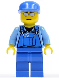LEGO Overalls with Tools in Pocket Blue, Blue Cap, Silver Sunglasses minifigure