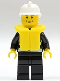 LEGO Fire - Reflective Stripes, Black Legs, White Fire Helmet, Thin Grin with Teeth, Life Jacket minifigure