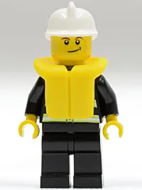 LEGO Fire - Reflective Stripes, Black Legs, White Fire Helmet, Crooked Smile, Life Jacket minifigure