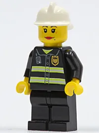 LEGO Fire - Reflective Stripes, Black Legs, White Fire Helmet, Female minifigure