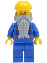 LEGO Blue Jacket with Pockets and Orange Stripes, Blue Legs, Beard, Yellow Construction Helmet, Reddish Brown Eyebrows minifigure