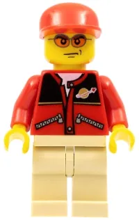 LEGO Red Jacket with Zipper Pockets and Classic Space Logo, Tan Legs, Red Cap minifigure