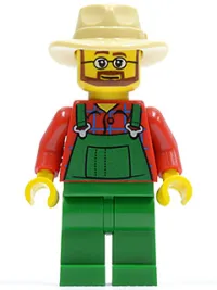 LEGO Overalls Farmer Green, Tan Fedora, Beard and Glasses minifigure