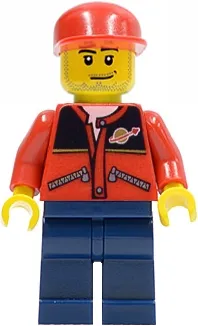 LEGO Red Jacket with Zipper Pockets and Classic Space Logo, Dark Blue Legs, Red Cap minifigure