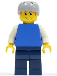 LEGO Plain Blue Torso with White Arms, Dark Blue Legs, Helmet minifigure