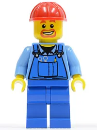 LEGO Overalls with Tools in Pocket Blue, Red Construction Helmet, Beard Around Mouth minifigure