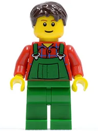 LEGO Overalls Farmer Green, Dark Brown Short Tousled Hair minifigure
