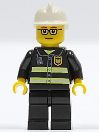 LEGO Fire - Reflective Stripes, Black Legs, White Fire Helmet, Glasses and Brown Thin Eyebrows minifigure