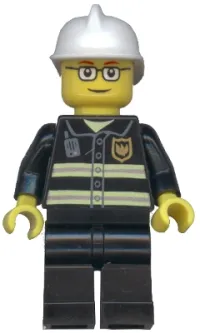 LEGO Fire - Reflective Stripes, Black Legs, White Fire Helmet, Glasses and Red Thin Eyebrows minifigure