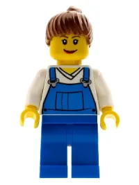 LEGO Farm Hand, Female, Overalls Blue over V-Neck Shirt minifigure