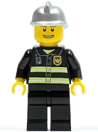 LEGO Fire - Reflective Stripes, Black Legs, Silver Fire Helmet, Thin Grin with Teeth minifigure