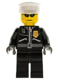 LEGO Police - City Leather Jacket with Gold Badge, White Hat, Dark Blue Sunglasses minifigure