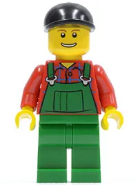 LEGO Overalls Farmer Green, Black Short Bill Cap minifigure