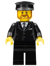 LEGO Suit Black, Black Police Hat, Brown Beard Rounded - Tram Driver minifigure