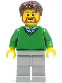 LEGO Green V-Neck Sweater, Light Bluish Gray Legs, Dark Brown Tousled Hair minifigure