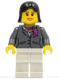 LEGO Dark Bluish Gray Jacket with Magenta Scarf, White Legs, Black Female Hair minifigure