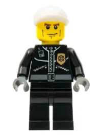 LEGO Police - City Leather Jacket with Gold Badge, White Short Bill Cap, Vertical Cheek Lines minifigure