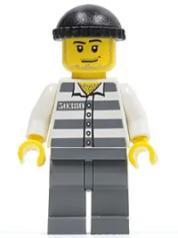 LEGO Police - Jail Prisoner 50380 Prison Stripes, Dark Bluish Gray Legs, Black Knit Cap, Smirk and Stubble Beard minifigure
