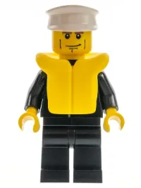 LEGO Police - City Suit with Blue Tie and Badge, Black Legs, Vertical Cheek Lines, White Hat, Life Jacket minifigure
